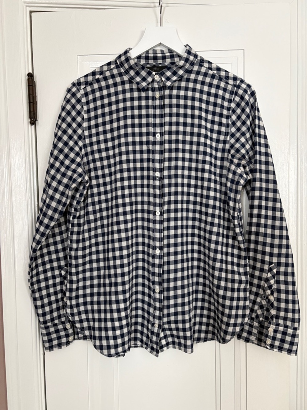 J. Crew Navy and White Gingham Button-Down Lightweight Cotton Shirt Size 12